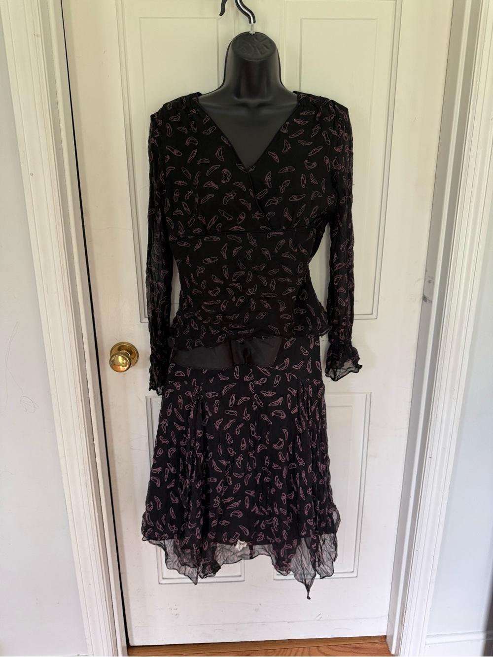 Black and Pink Paisley Two-Piece Skirt Set